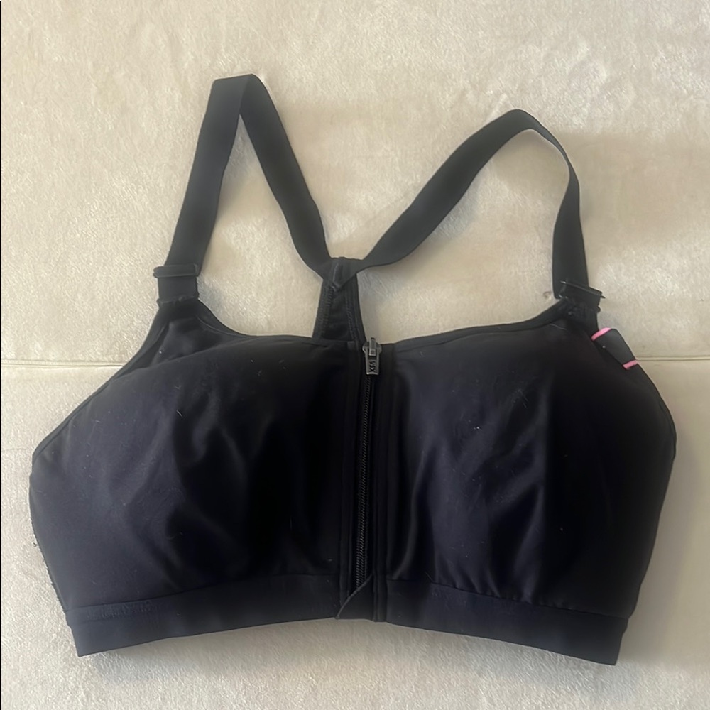 Black High-Impact Sports Bra with Racerback and Front Zipper